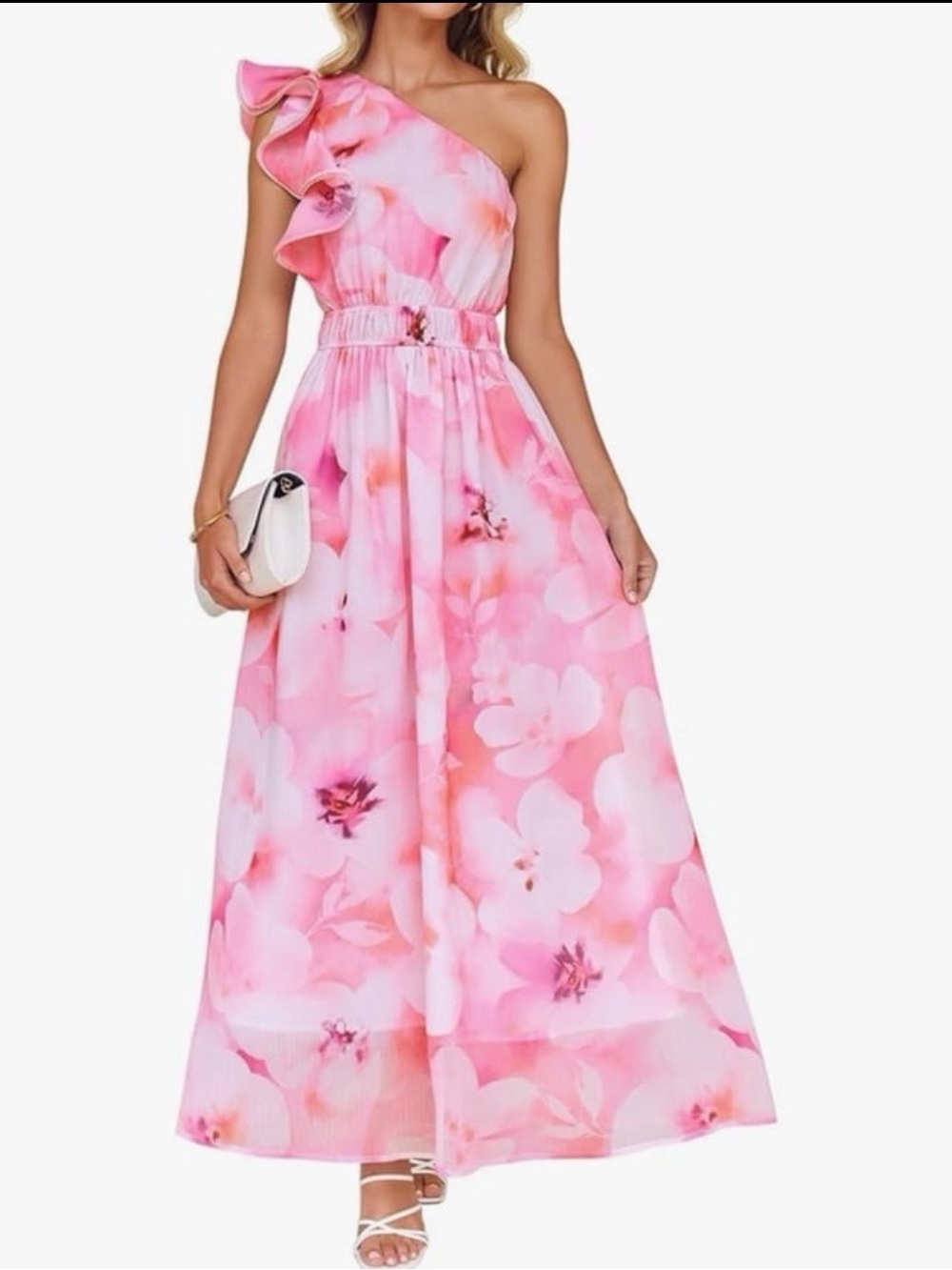 NWT Zesica Pink Floral One-Shoulder Dress